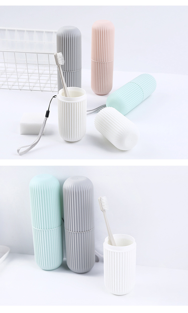 Travel toothbrush box, vertical stripe portable toiletry cup, brushing cup, toothbrush box, toothbrush jar, toothpaste storage cylinder pic 7