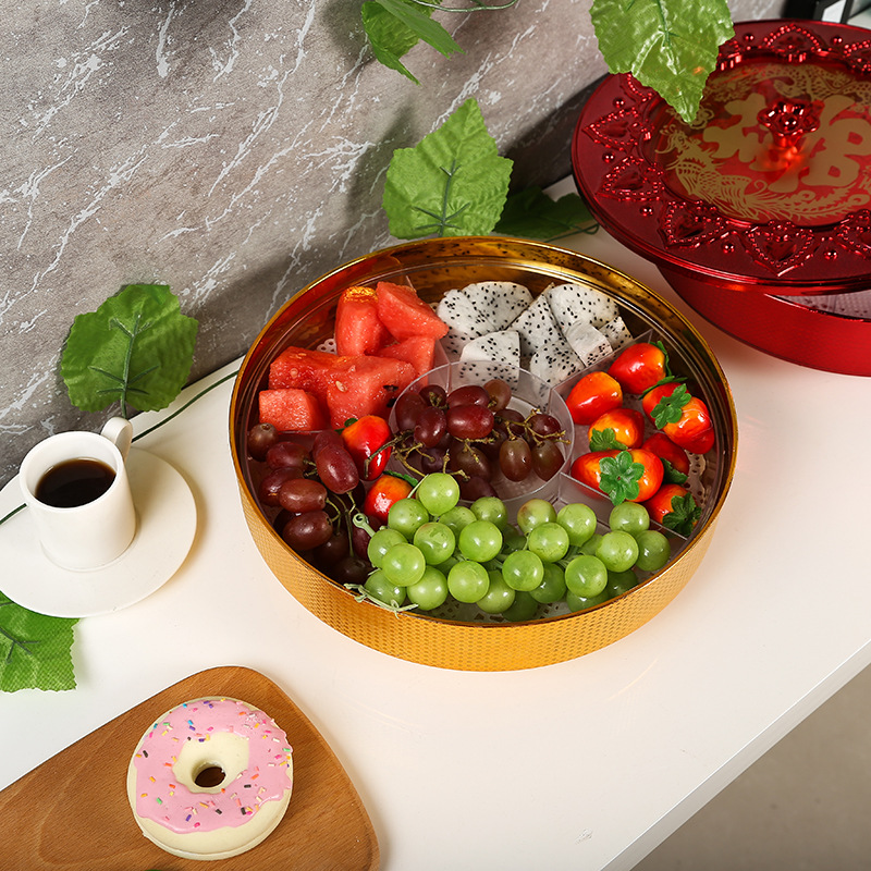 New Year candy box, creative and festive home living room snack compartments plate, luxurious rotating covered dry plate for the New Year