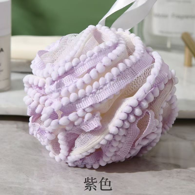 55g高档珍珠颗粒花边沐浴球大号可爱不散搓澡浴花柔软起泡洗澡巾详情5