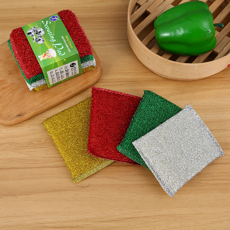 Kitchen cleaning, scrubbing POTS and dishes with steel wire sponge blocks, scrubbing from King's street stall, wholesale of sponge scouring pads Item Picture