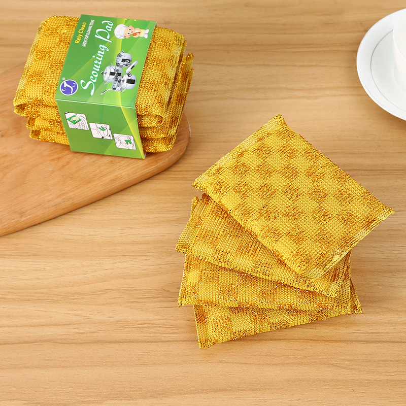 钢丝布双面海绵擦厨房刷锅洗碗清洁钢丝海绵金提花百洁布刷洗大王