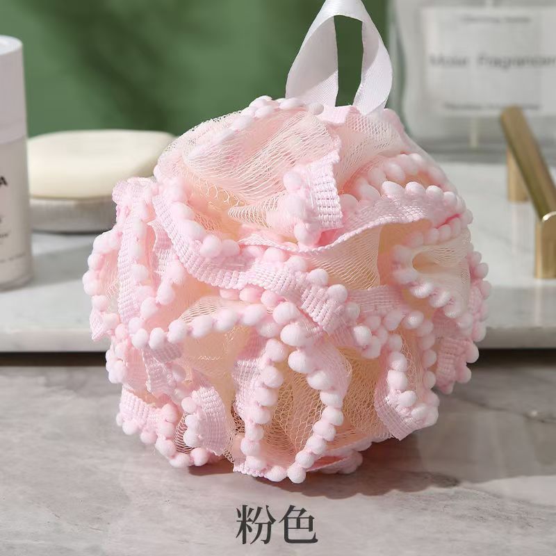 55g高档珍珠颗粒花边沐浴球大号可爱不散搓澡浴花柔软起泡洗澡巾详情2
