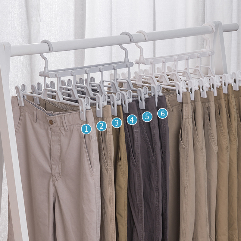 Colgador de pantalones plegable multifunción colgador de pantalones multicapa para uso doméstico magic traceless clips de pantalones guardarios ropa de almacenamiento colgador de pantalones Specification image
