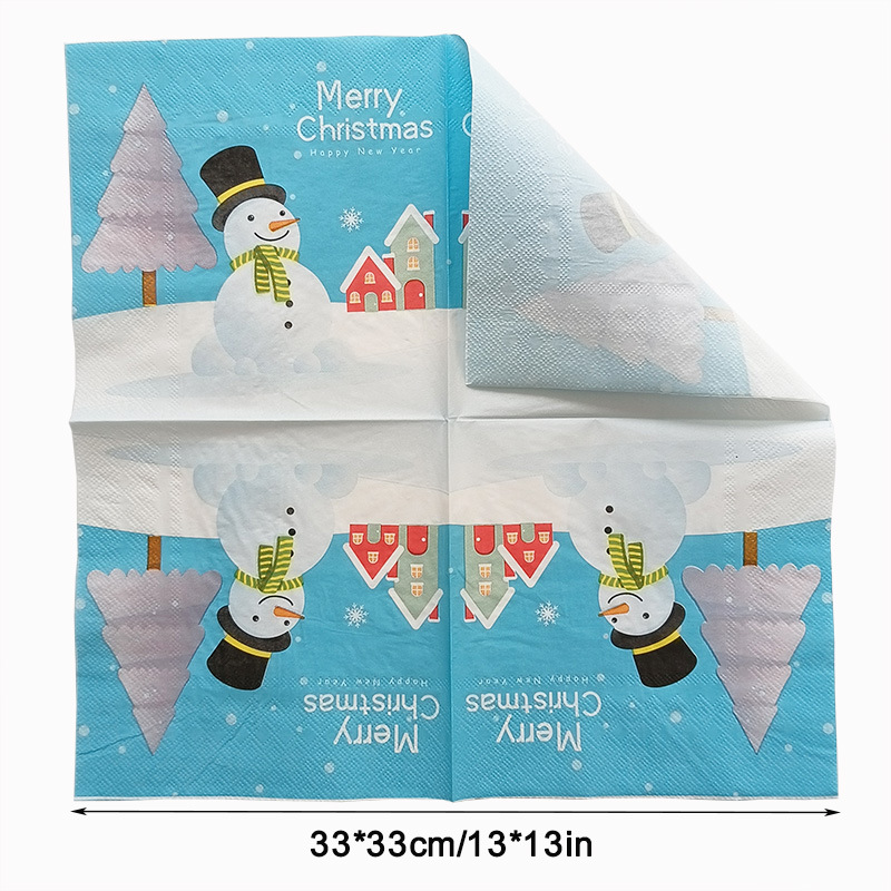 【 In Stock 】 Factory direct sales of cross-border Christmas printed tissues, napkins, Christmas printed party handkerchiefs and square towels Specification image