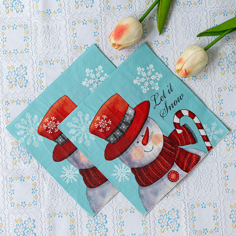 【 In Stock 】 Factory direct sales of cross-border Christmas printed tissues, napkins, Christmas printed party handkerchiefs and square towels