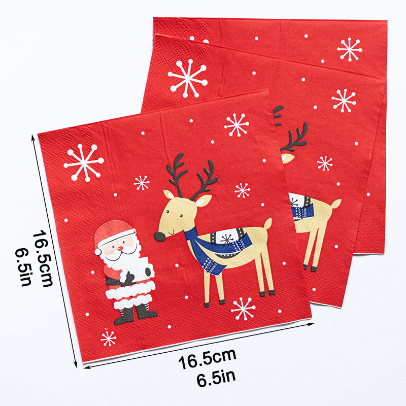 【 In Stock 】 Factory direct sales of cross-border Christmas printed tissues, napkins, Christmas printed party handkerchiefs and square towels details Picture