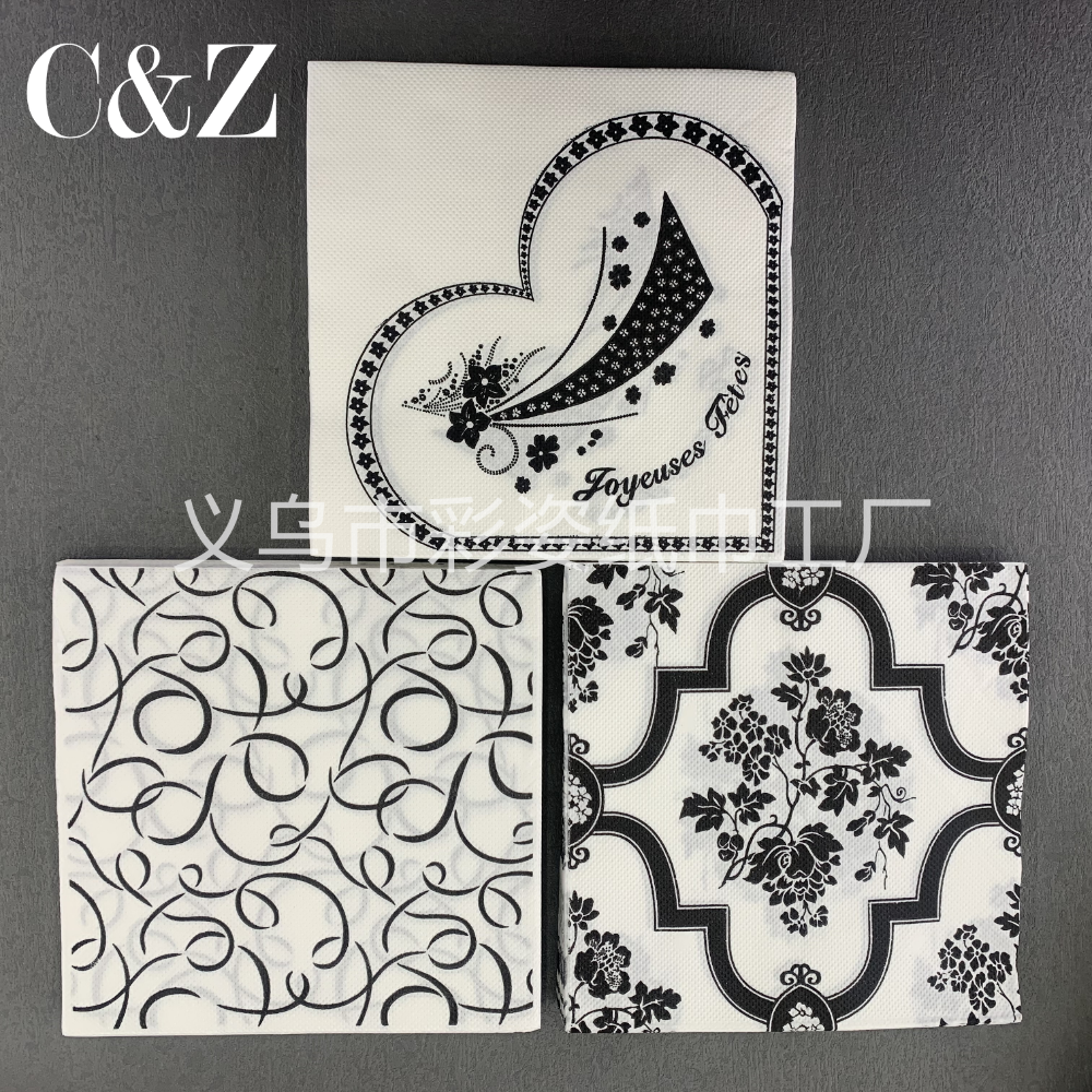 Gold and Silver Black Flower series napkins, tissues, printed napkins, square towels, double-layer tissues, factory direct sales