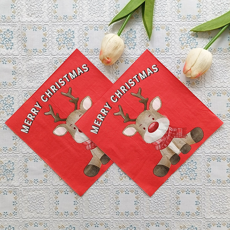 New Christmas printed napkins, suitable for Western restaurants and bakeries, available for wholesale. Household napkins New Christmas printed napkins, suitable for Western restaurants and bakeries, available for wholesale. Household napkins