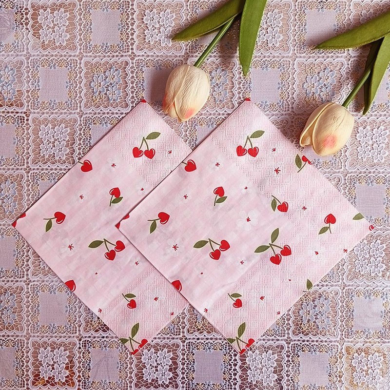 Printed napkins, colorful flowers and plants, cherries, party, restaurant, gathering decoration, disposable napkins, cross-border wholesale