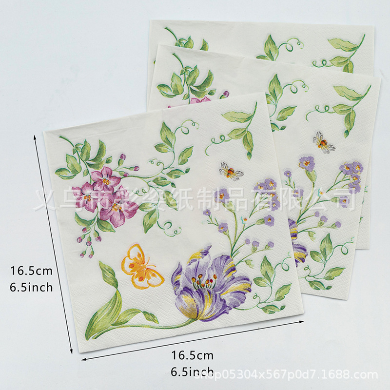 The manufacturer has a wide range of new colored flower disposable printed napkins, facial tissues, handkerchief tissues and party wood pulp tissues in stock details Picture