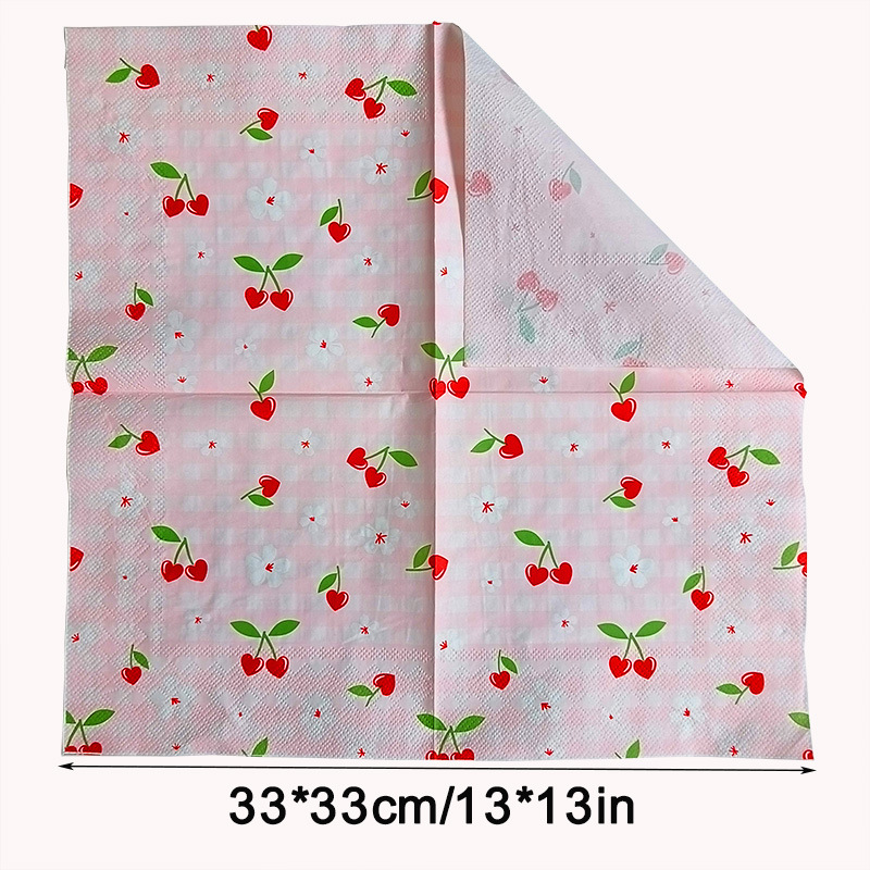 Printed napkins, colorful flowers and plants, cherries, party, restaurant, gathering decoration, disposable napkins, cross-border wholesale Specification image