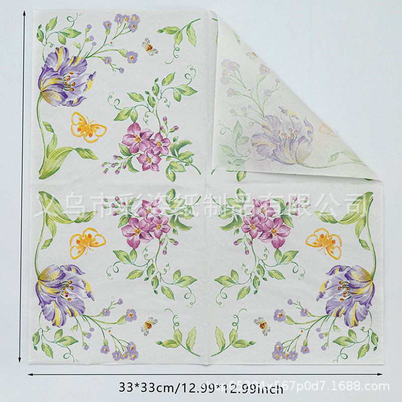 The manufacturer has a wide range of new colored flower disposable printed napkins, facial tissues, handkerchief tissues and party wood pulp tissues in stock Specification image
