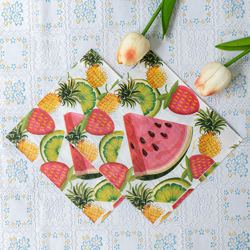 In-stock cross-border printed napkin tissues, flower-shaped table decorations, square napkin tissues, birthday party tissue supplies