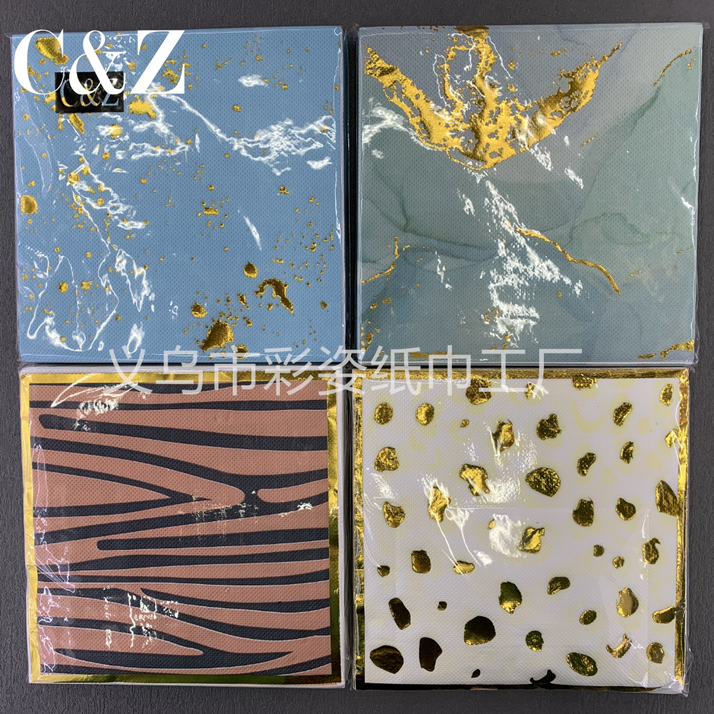 Gold-embossed series napkins, foreign trade printed napkins, square towels, double-layer napkins, factory direct sales