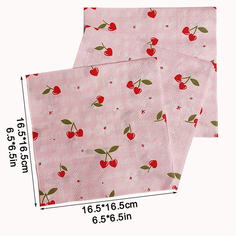 Printed napkins, colorful flowers and plants, cherries, party, restaurant, gathering decoration, disposable napkins, cross-border wholesale details Picture