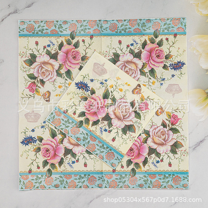 In-stock flower and plant printed tissues, festival party and gathering decoration, party supplies, disposable flower and plant printed napkins
