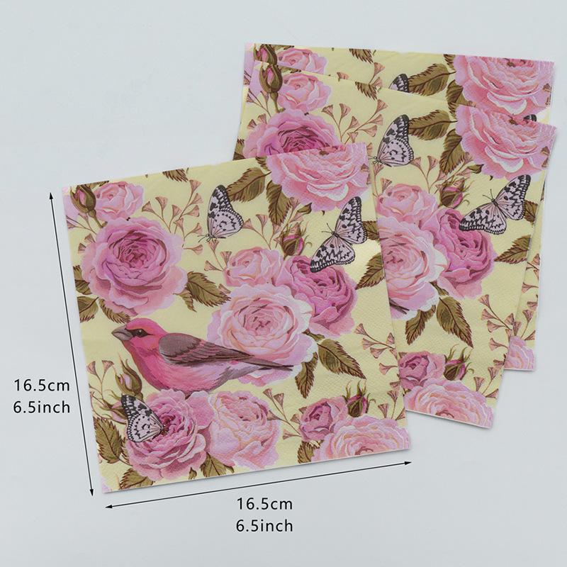 Factory direct sales of in-stock colored printed napkins, flower and plant facial tissues, party tissues. Hot sales on Cross-border AliExpress