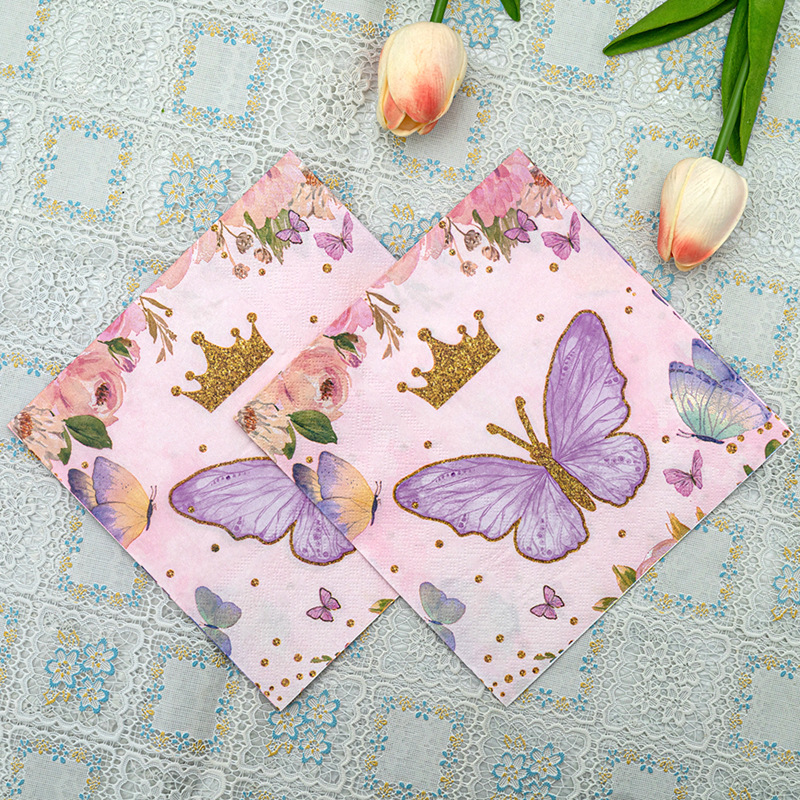 【 In Stock 】 Cross-border exclusive color printed butterfly disposable party tissues, printed napkins, party special