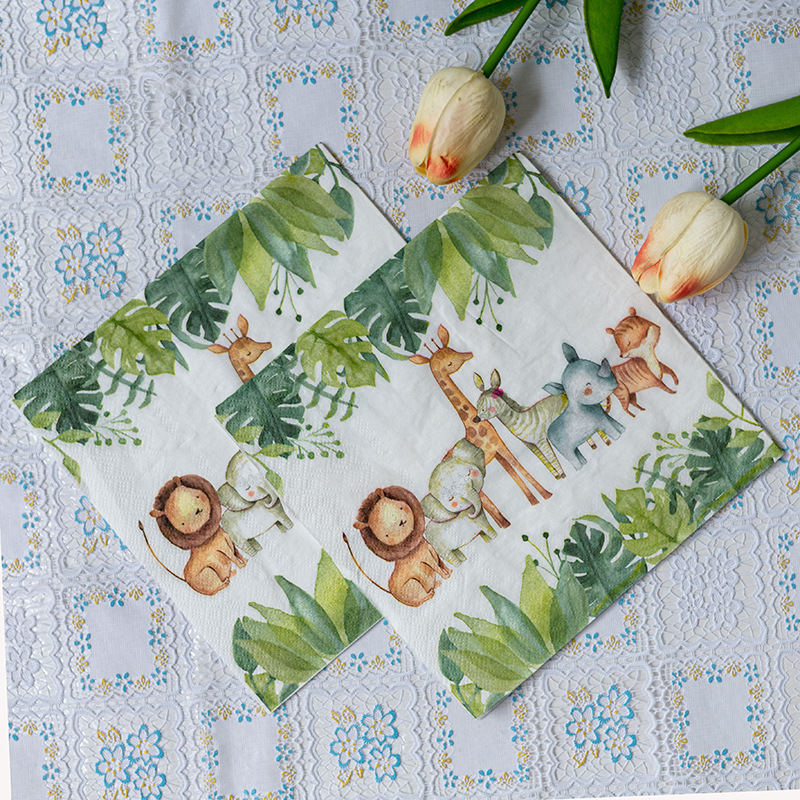 [en stock] transfronterizo especial color impresión pañuelo de papel pañuelo de fiesta servilletas animales selva flores y hierbas pañuelo de papel