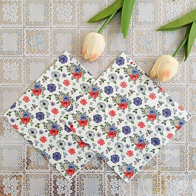 Factory wholesale cross-border in-stock colored flower and plant tissues, printed napkins, disposable paper, Western food party tissues