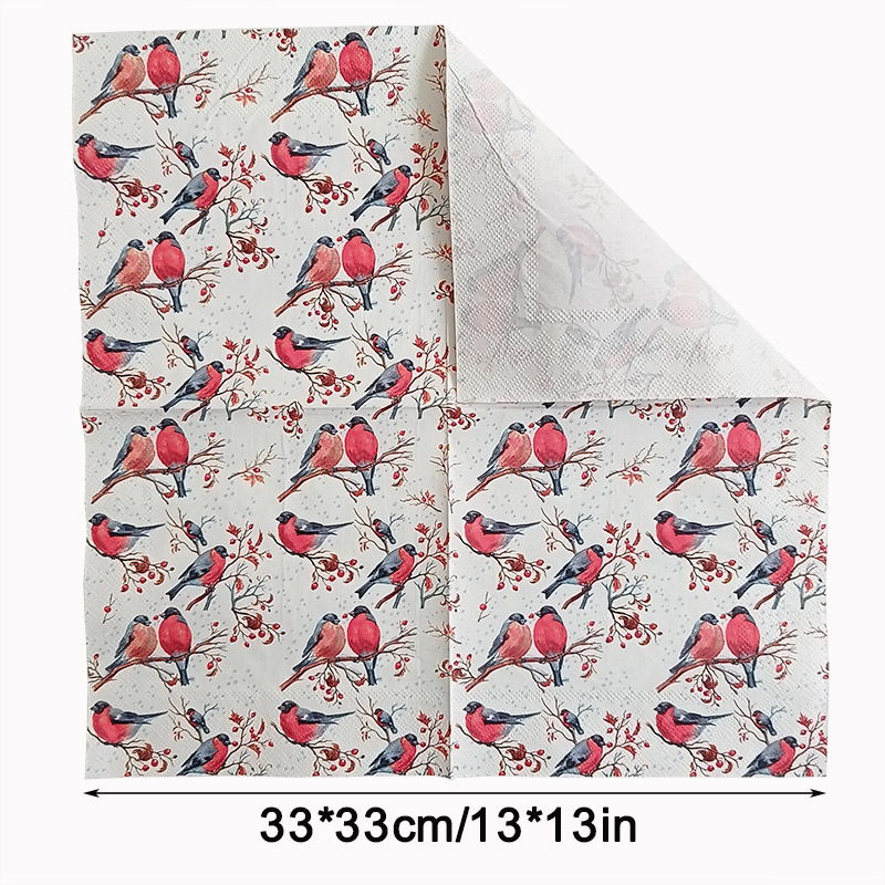 【 In Stock 】 Factory direct sales of cross-border magpie printed tissues, napkins, Christmas printed party handkerchiefs and square towels Specification image