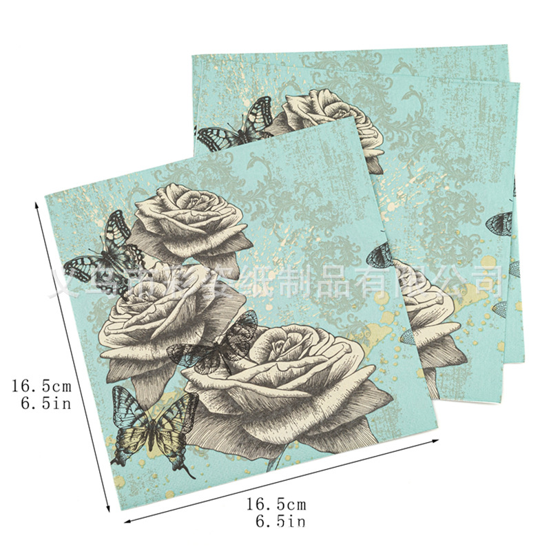 Factory direct supply of new dragonfly colored printed napkins in stock, suitable for Western restaurants and bakeries details Picture