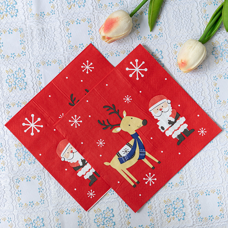 【 In Stock 】 Factory direct sales of cross-border Christmas printed tissues, napkins, Christmas printed party handkerchiefs and square towels