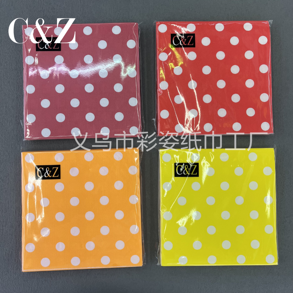 Napkins are specially supplied for export. They are 33*33cm square napkins with dot printing. They are directly sold by the factory for restaurants and hotels