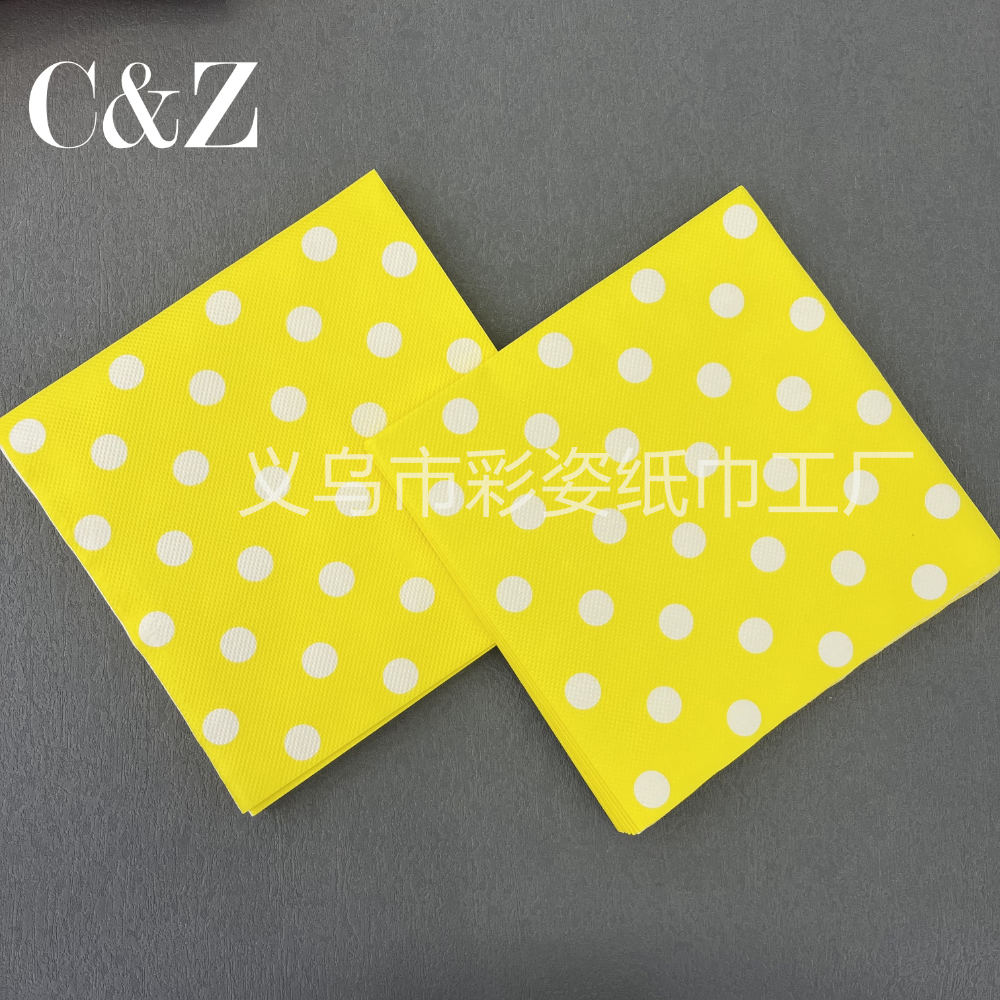 Napkins are specially supplied for export. They are 33*33cm square napkins with dot printing. They are directly sold by the factory for restaurants and hotels Application Scenario