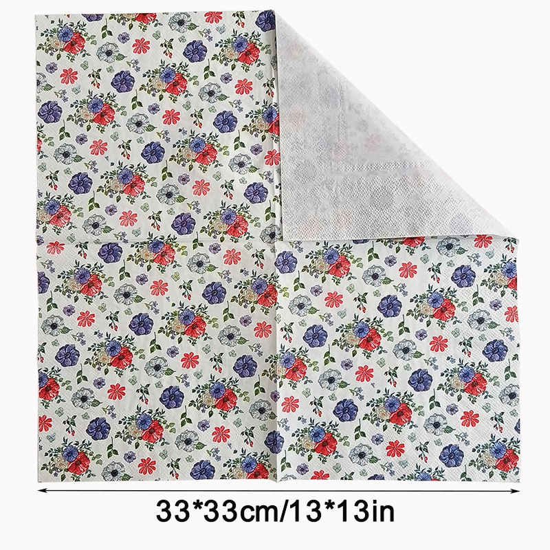 Factory wholesale cross-border in-stock colored flower and plant tissues, printed napkins, disposable paper, Western food party tissues Specification image