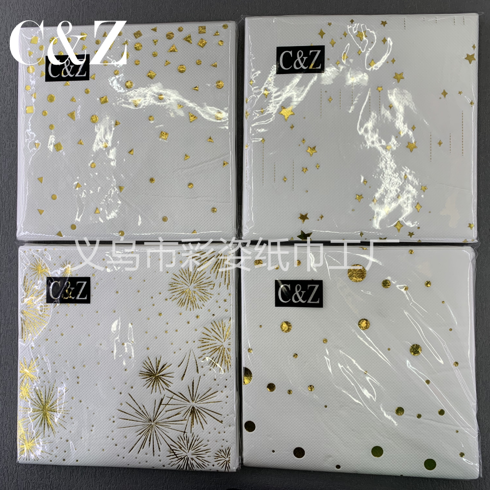 Gold-embossed series napkins, foreign trade printed napkins, square towels, double-layer napkins, factory direct sales