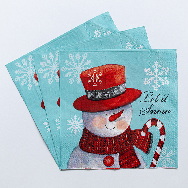 【 In Stock 】 Factory direct sales of cross-border Christmas printed tissues, napkins, Christmas printed party handkerchiefs and square towels Application Scenario