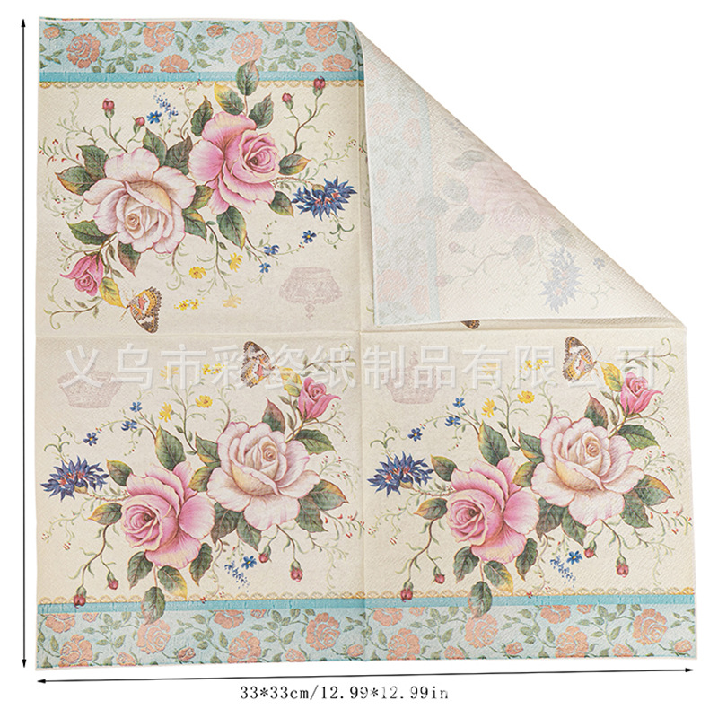 In-stock flower and plant printed tissues, festival party and gathering decoration, party supplies, disposable flower and plant printed napkins Specification image