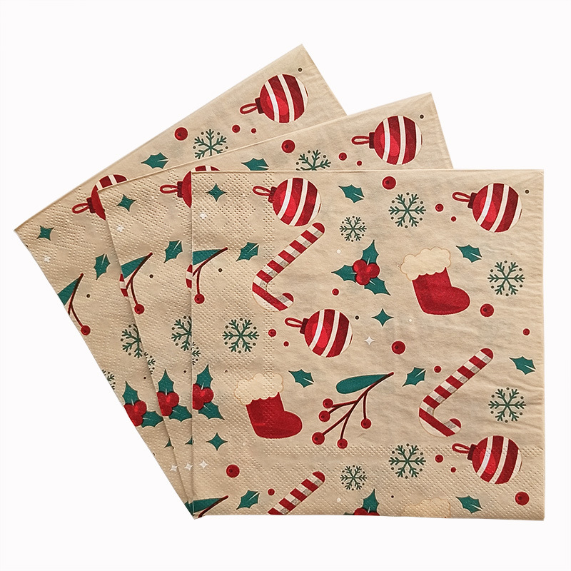 New Christmas printed napkins, suitable for Western restaurants and bakeries, available for wholesale. Household napkins Application Scenario