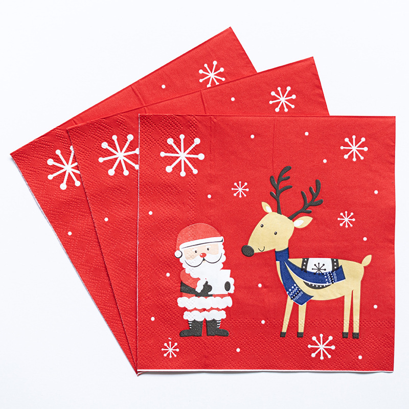【 In Stock 】 Factory direct sales of cross-border Christmas printed tissues, napkins, Christmas printed party handkerchiefs and square towels Application Scenario