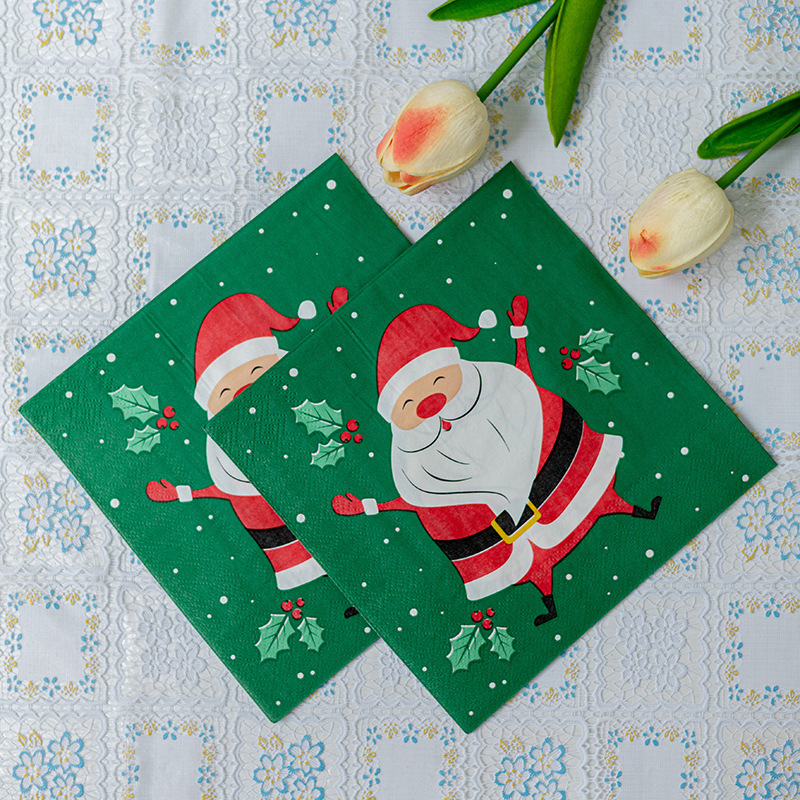 【 In Stock 】 Factory direct sales of cross-border Christmas printed tissues, napkins, Christmas printed party handkerchiefs and square towels