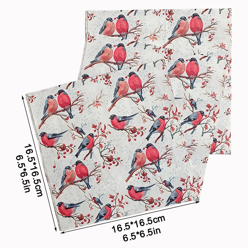 【 In Stock 】 Factory direct sales of cross-border magpie printed tissues, napkins, Christmas printed party handkerchiefs and square towels details Picture