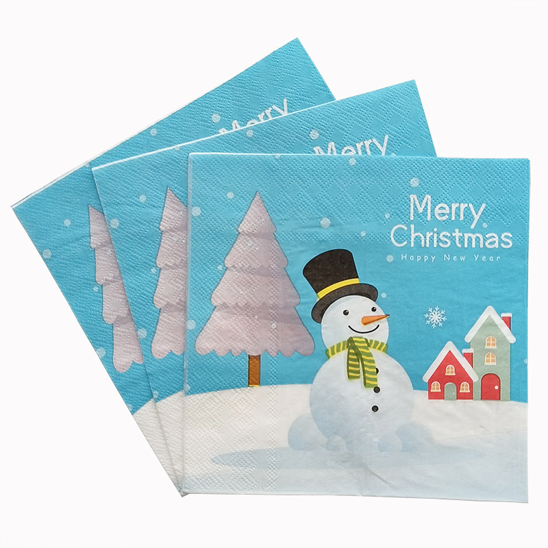 【 In Stock 】 Factory direct sales of cross-border Christmas printed tissues, napkins, Christmas printed party handkerchiefs and square towels Application Scenario