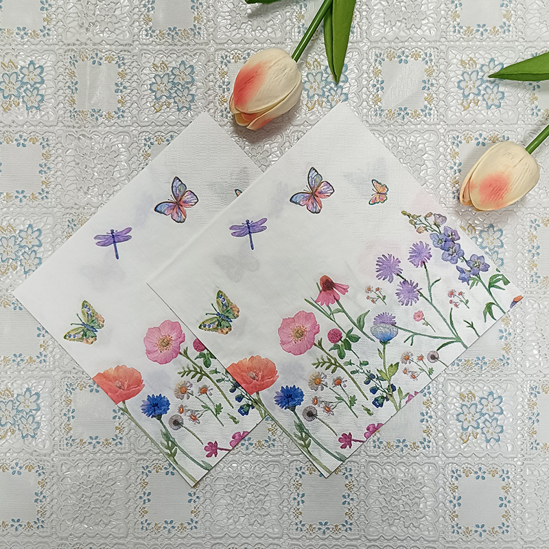 Factory direct sales of in-stock colored printed napkins, flower and plant facial tissues, party tissues. Hot sales on Cross-border AliExpress details Picture