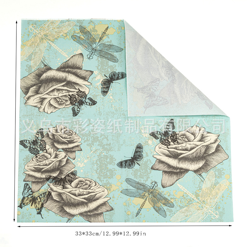 Factory direct supply of new dragonfly colored printed napkins in stock, suitable for Western restaurants and bakeries Specification image