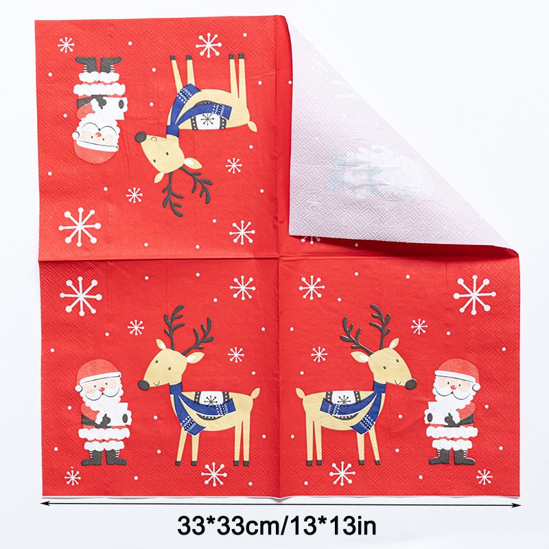 【 In Stock 】 Factory direct sales of cross-border Christmas printed tissues, napkins, Christmas printed party handkerchiefs and square towels Specification image