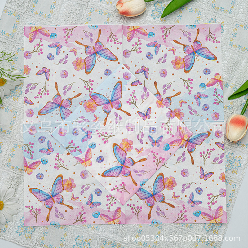 Wholesale of cross-border pure wood pulp single-sided printed napkins, party supplies, and color-printed napkins