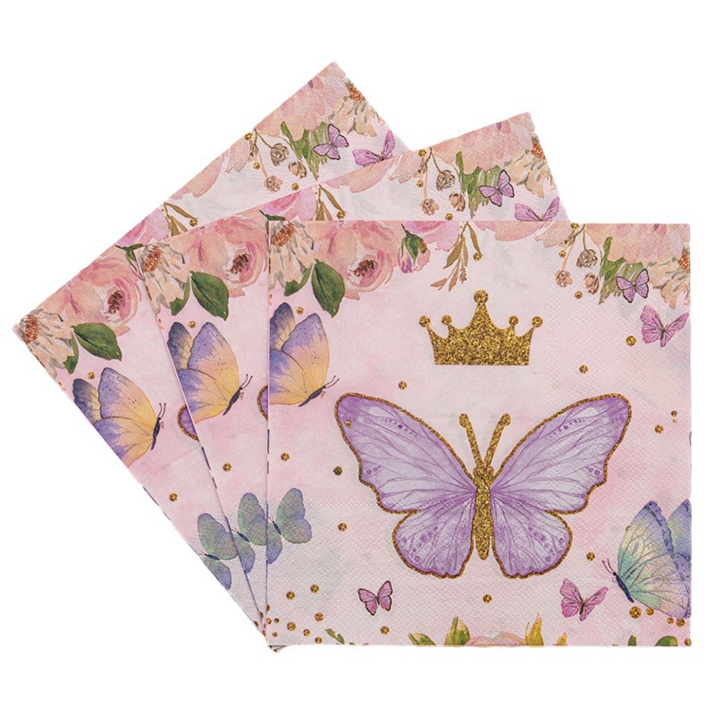 【 In Stock 】 Cross-border exclusive color printed butterfly disposable party tissues, printed napkins, party special Application Scenario