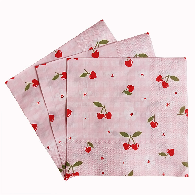 Printed napkins, colorful flowers and plants, cherries, party, restaurant, gathering decoration, disposable napkins, cross-border wholesale Application Scenario