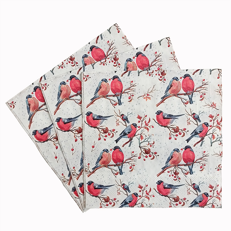 【 In Stock 】 Factory direct sales of cross-border magpie printed tissues, napkins, Christmas printed party handkerchiefs and square towels Application Scenario