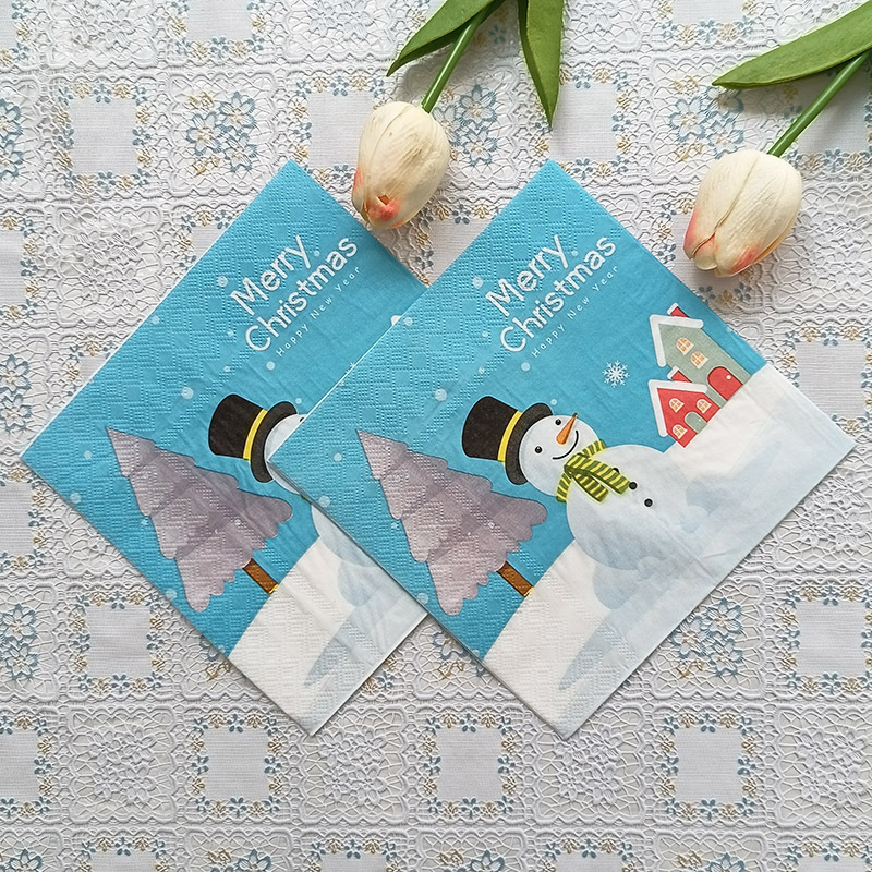 【 In Stock 】 Factory direct sales of cross-border Christmas printed tissues, napkins, Christmas printed party handkerchiefs and square towels