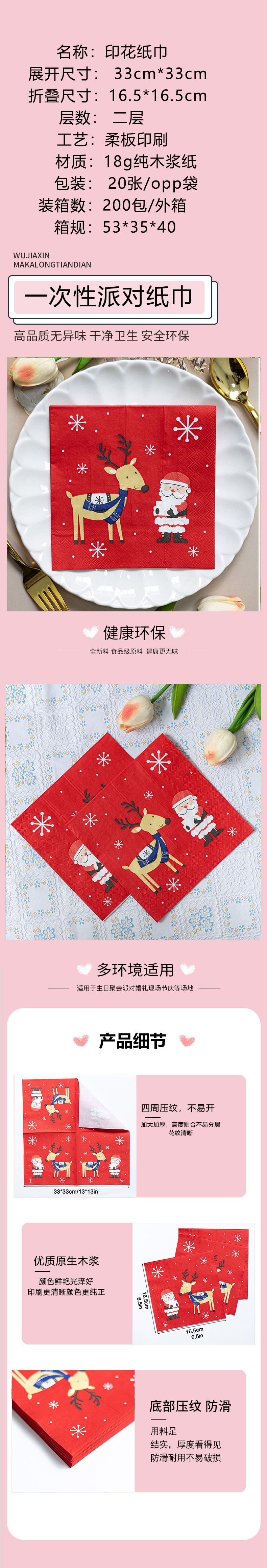 【 In Stock 】 Factory direct sales of cross-border Christmas printed tissues, napkins, Christmas printed party handkerchiefs and square towels pic 1
