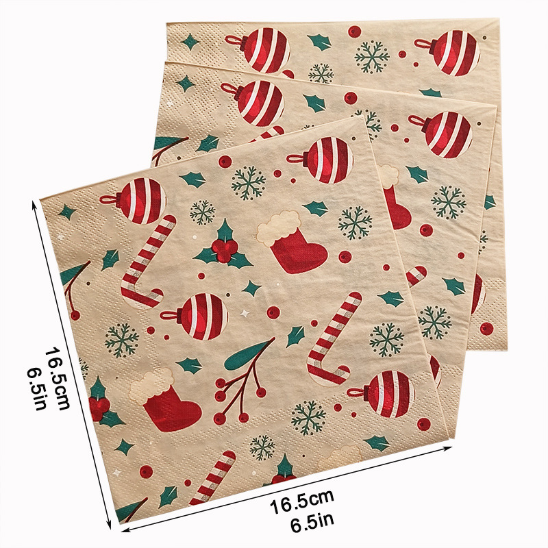 New Christmas printed napkins, suitable for Western restaurants and bakeries, available for wholesale. Household napkins details Picture