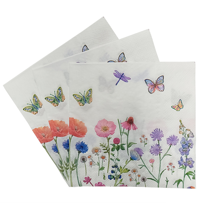 【 In Stock 】 New colored printed napkins, flower and plant facial tissues, party paper products are selling well on AliExpress Cross-border Application Scenario