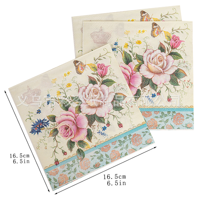 In-stock flower and plant printed tissues, festival party and gathering decoration, party supplies, disposable flower and plant printed napkins details Picture